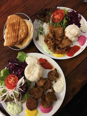Falafel and Doner on the plates at Erbils in Munich