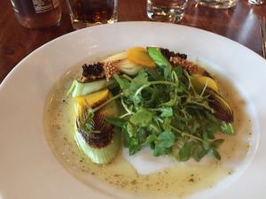 roasted leeks with vinaigrette  at Harvest at The Bindery in Portland
