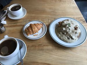 Vegan croissant (they have an almond croissant not pictured) and biscuits and gravy   at Redwing Cafe in Seattle