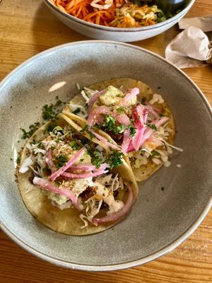 Tacos with mushroom molido at Berlingeri Cocina Artesanal in San Juan