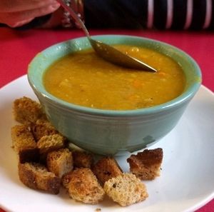 Today's soup of the day: Red Curry Lentil Soup. Really good! at Willows Plant-Based Eatery in Concord