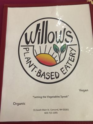 Menu at Willows Plant-Based Eatery in Concord