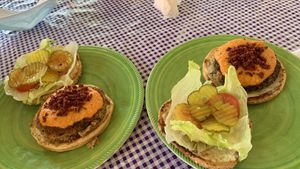 Two different types of burgers at Caribe Vegano in Cancun