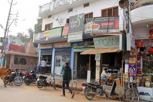 Restaurant as seen from the street.  at Vegan and Raw in Varanasi
