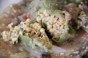 Raviolis filled with tofu.  at Vegan and Raw in Varanasi