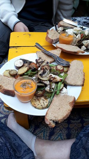 Grilled vegetables with bread at Vegan and Raw in Varanasi