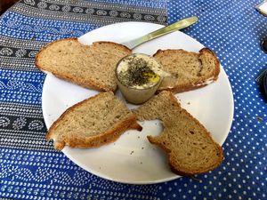 Humus w/ Brown Bread at Vegan and Raw in Varanasi