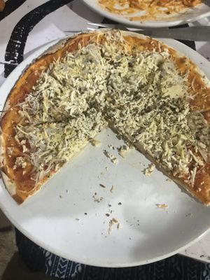 Vegan three cheese pizza  at Vegan and Raw in Varanasi