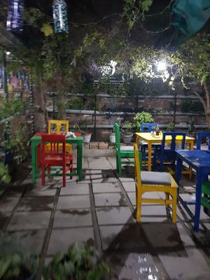 restaurant by night at Vegan and Raw in Varanasi