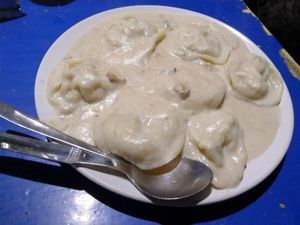 Vegan tortellini at Vegan and Raw in Varanasi