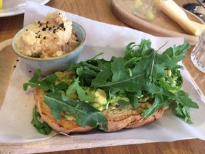 Avocado toast with hummus at Casamadie in Cesena