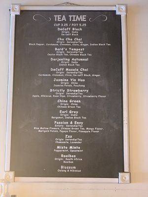 Tea menu. at Red Pipe in Forest Hills