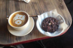 Latte art and some sweets  at Red Pipe in Forest Hills