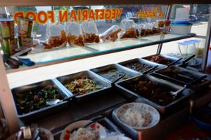 Buffet style food. Look out for the 'vegetarian food' sign :) at Veg Restaurant - Maenam Khwae in Kanchanaburi