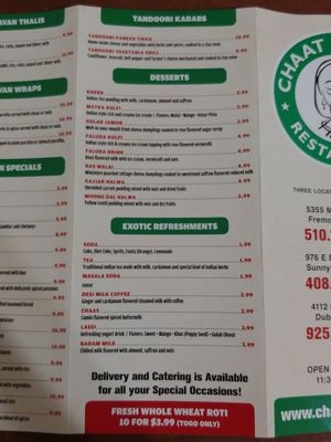 Menu 6 of 6 at Chaat Bhavan in Sunnyvale