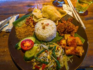 Nasi Campur without egg 🤤 at Topi Inn in Manggis