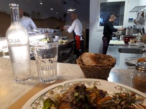 View into the open kitchen at Integral Figueres in Figueres