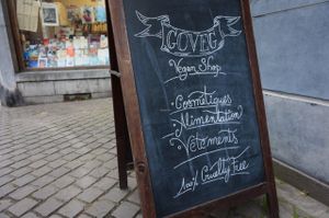 Outside sign at Goveg Vegan Shop in Liege