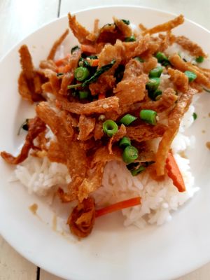 Fried meat substitution at Vegetarian Food - Maenamkwai Rd in Kanchanaburi