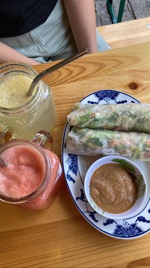 Summer rolls, watermelon drink and lime drink  at Chay Viet in Dresden