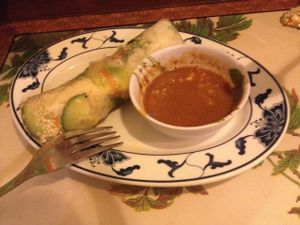 Spring roll with peanut sauce. Yum! at Chay Viet in Dresden