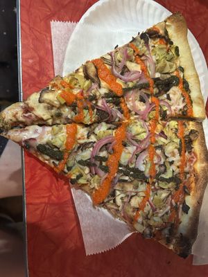 V for Vegan slices  at Two Boots Pizza in Brooklyn