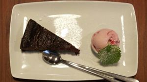 Chocolate Cake and Raspberry Vegan Ice Cream at GYVAS baras in Vilnius