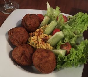 Falafels, hummus ,fresh vegetables - what more do you need? ;)  at GYVAS baras in Vilnius