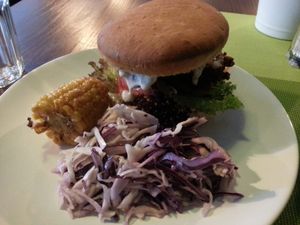 vegan Burger with kraut and corn at GYVAS baras in Vilnius