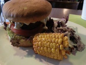 vegan Burger with kraut and corn at GYVAS baras in Vilnius