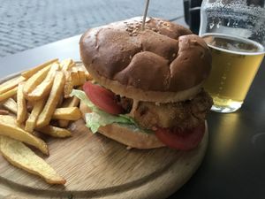 Tofu burger is amazing!!! Fries were a bit of a miss. at GYVAS baras in Vilnius