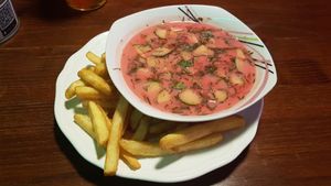 Cold beetroot soup at GYVAS baras in Vilnius