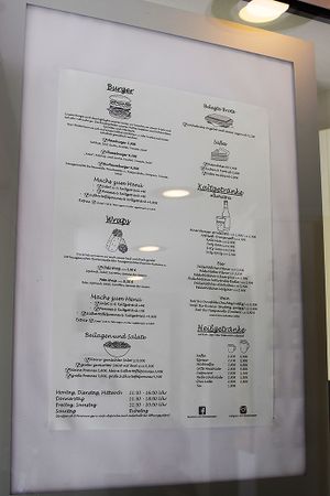 Their menu hanging on the wall at Roots in Dresden