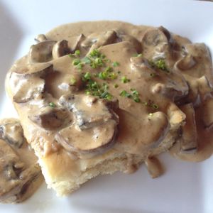 Focaccia bread with mushroom ragu   at Vegetable in Studio City