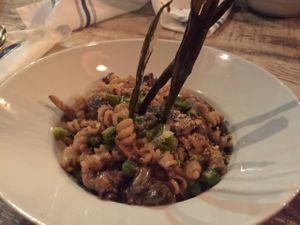 spring pea & mixed funghi pasta at Vegetable in Studio City