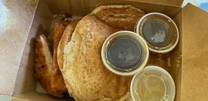 Pancakes with chicken at The Vegan Joint - DTLA in Los Angeles