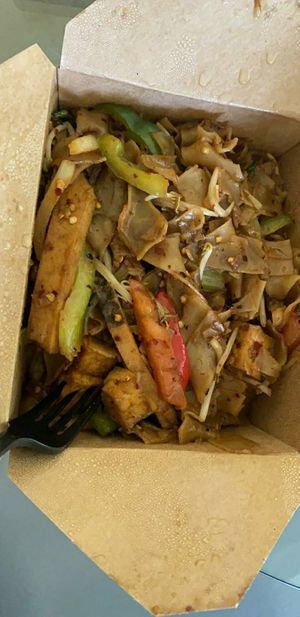 Spicy mint noodles with "fish" at The Vegan Joint - DTLA in Los Angeles