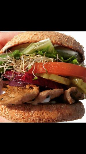 Beef Burger at The Vegan Joint - DTLA in Los Angeles