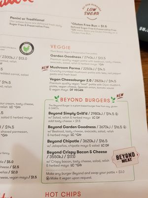 Extracted veggie menu at Grill'd in Cairns