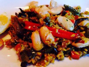 Mushroom, fava bean and seasonal vegetable paella at La Taberna del Alabardero in Washington
