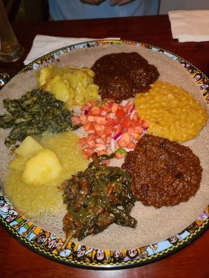 Vegetarian plate (vegan) at Ethiopic Restaurant in Washington