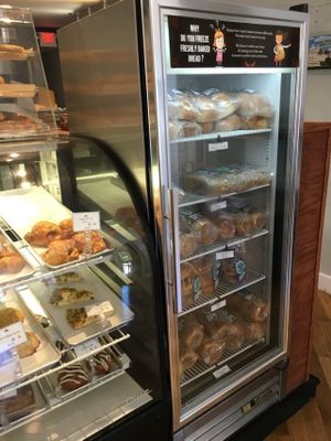 Freezer and breakfast items at Rise Bakery in Washington