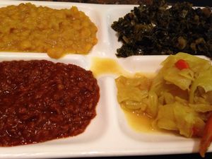 Vegan 4-entree sampler at Askale Cafe in Washington