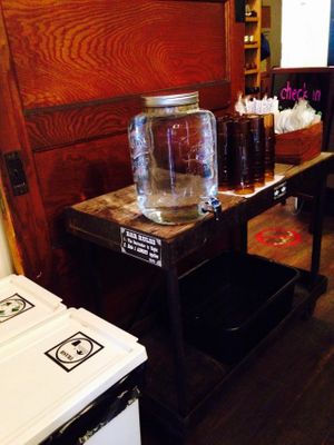 Water etc at District Tea Lodge in Washington