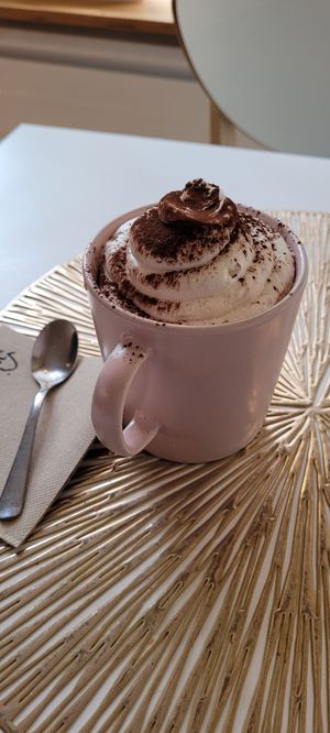 Hot chocolate with chantilly at Les Demoiselles de Montpellier in Montpellier