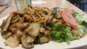 spaghetti with basil and seafood at Vegan House in Phoenix