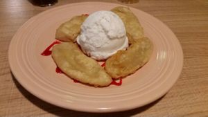 fried banned with vegan coconut icecreame at Vegan House in Phoenix