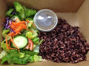 side salad and rice for the curry (carry-out order) at Vegan House in Phoenix