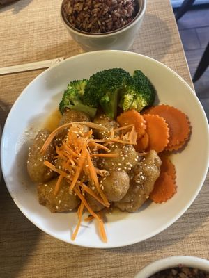 Orange chicken dinner 13$ pretty small  #Veganuary at Vegan House in Phoenix