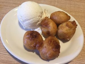 Fried banana and coconut ice cream  at Vegan House in Phoenix
